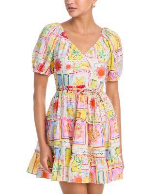 Tile Puff Sleeve V Neck Dress - Exclusive by AQUA