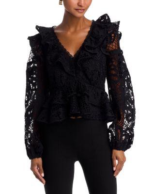 V Neck Long Sleeve Lace Top - Exclusive by AQUA