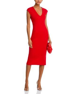 V Neck Ponte Short Sleeved Midi Dress - Exclusive by AQUA