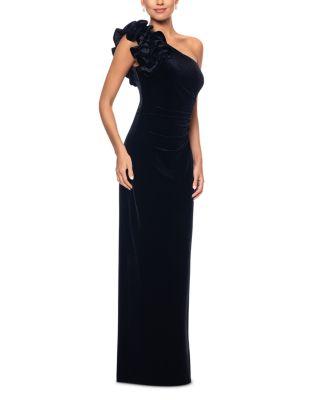 Velvet Ruffle One Shoulder Gown - Exclusive by AQUA