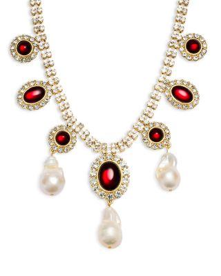 x "Wuthering Heights" Crystal & Baroque Pearl Statement Necklace by AQUA