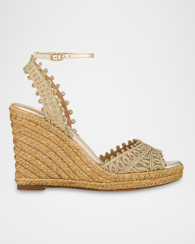 105mm Kahlo Metallic Espadrille Wedge Sandals by AQUAZZURA