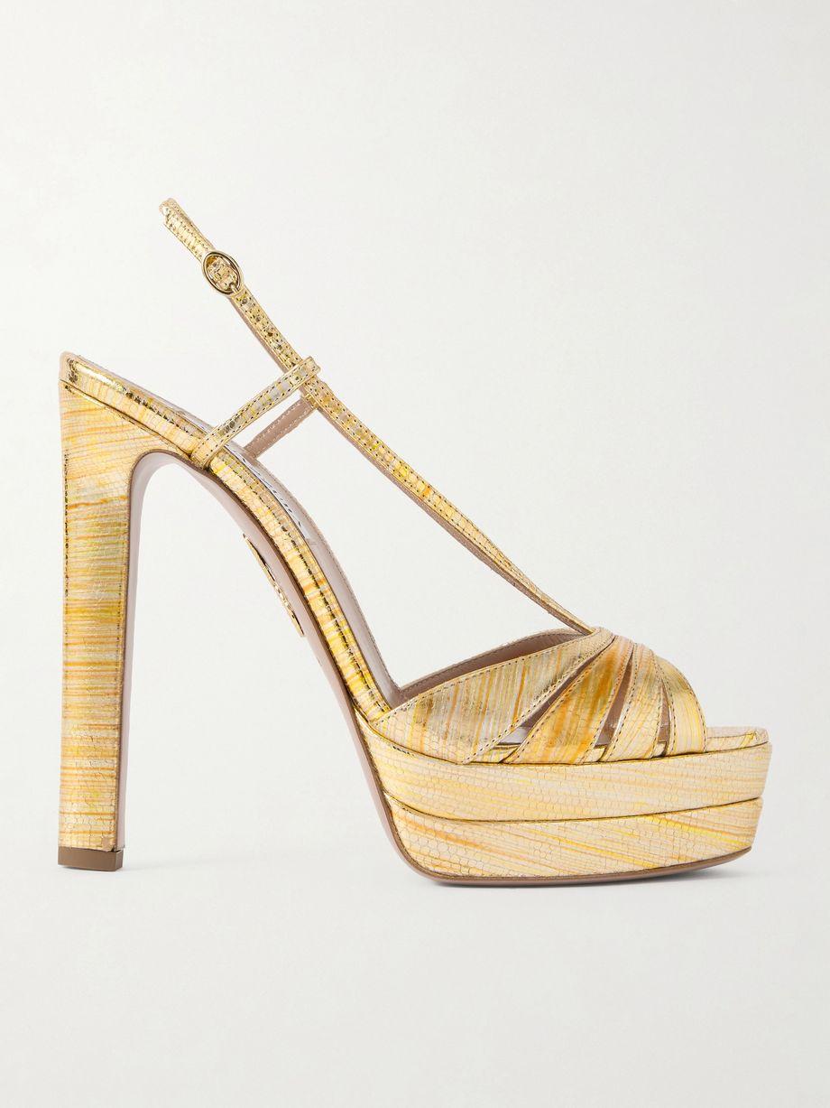 Aimée 130 metallic snake-effect leather platform sandals by AQUAZZURA