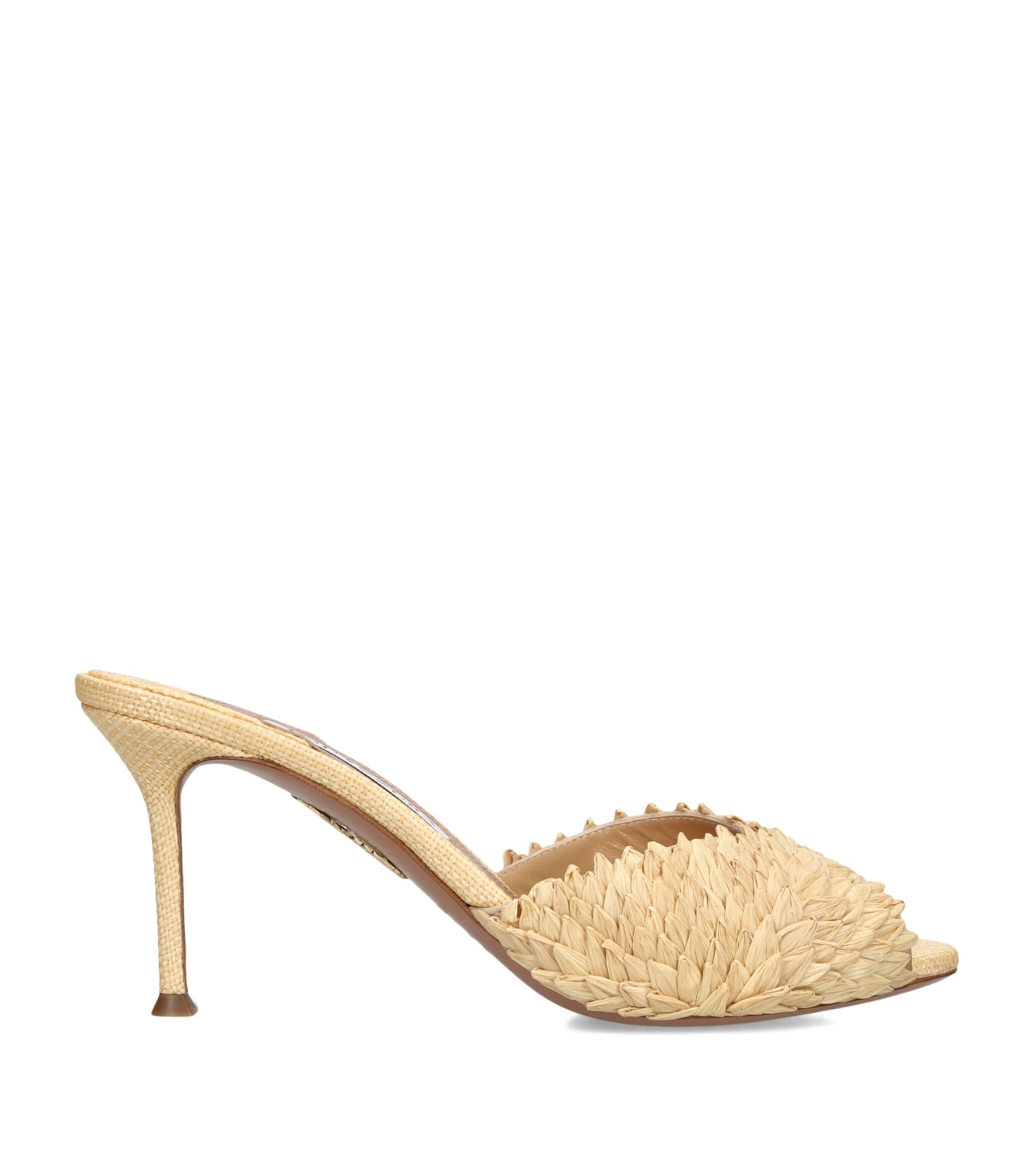 Aquazzura Raffia Rio Flirt Heeled Mules 75 by AQUAZZURA