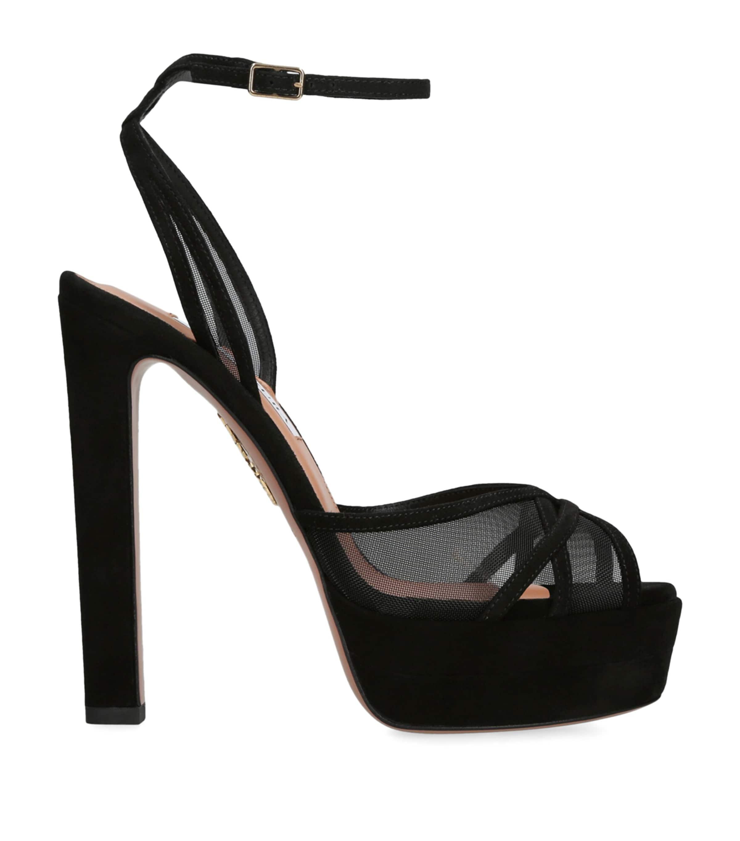 Aquazzura Suede Shear Plateau Platform Sandals 130 by AQUAZZURA