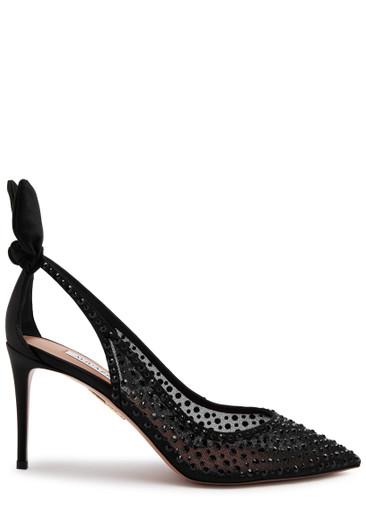 Bow Tie 85 crystal-embellished tulle pumps by AQUAZZURA