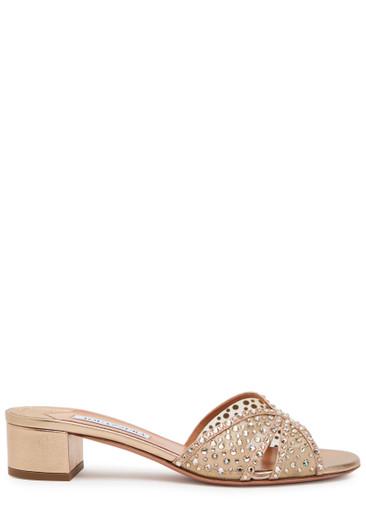 Crystal Lover 35 embellished metallic nappa mules by AQUAZZURA