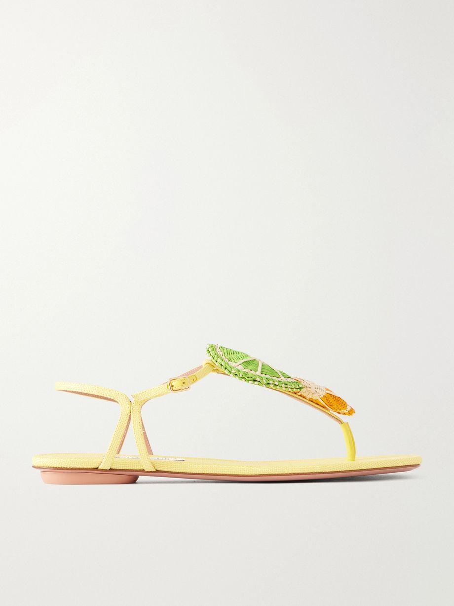 Embellished raffia-effect thong sandals by AQUAZZURA