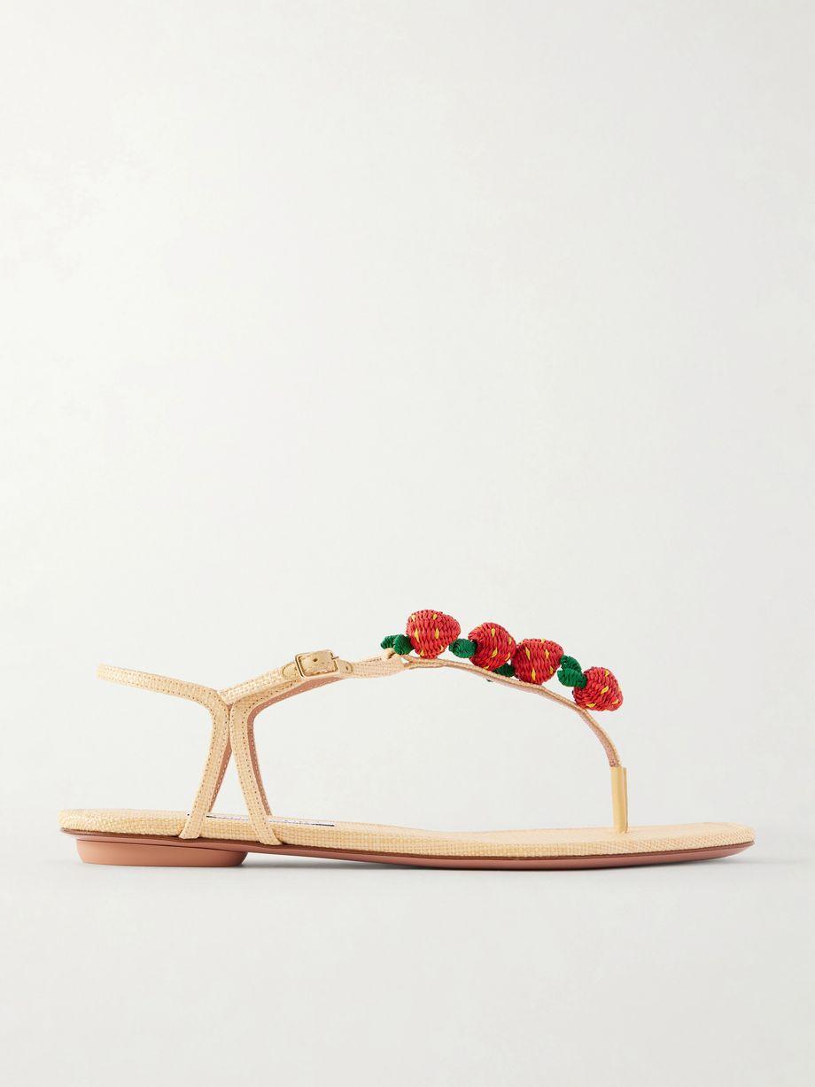 Fragolina Sugar embellished raffia-effect flat sandals by AQUAZZURA