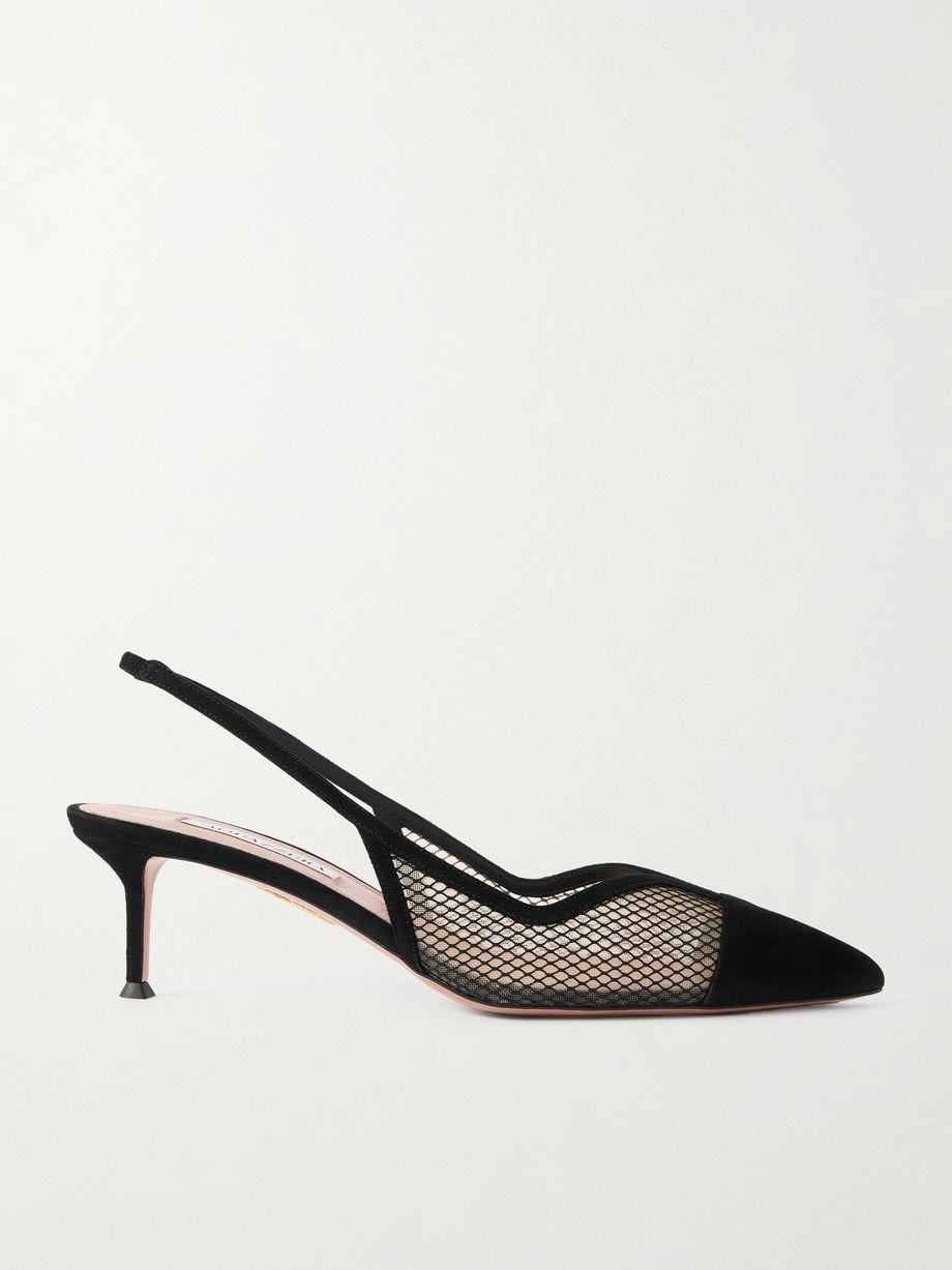 Gia 50 suede-trimmed mesh slingback pumps by AQUAZZURA