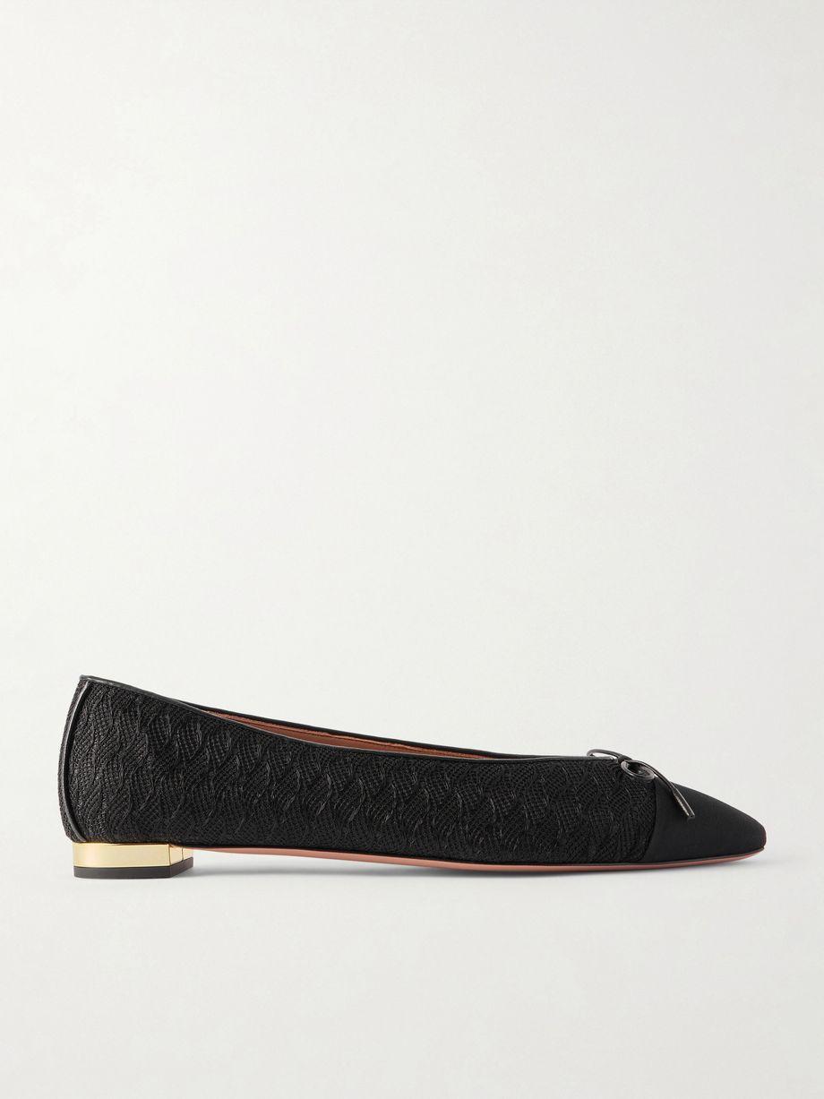 Gioia bow-detailed grosgrain and leather-trimmed crocheted ballet flats by AQUAZZURA