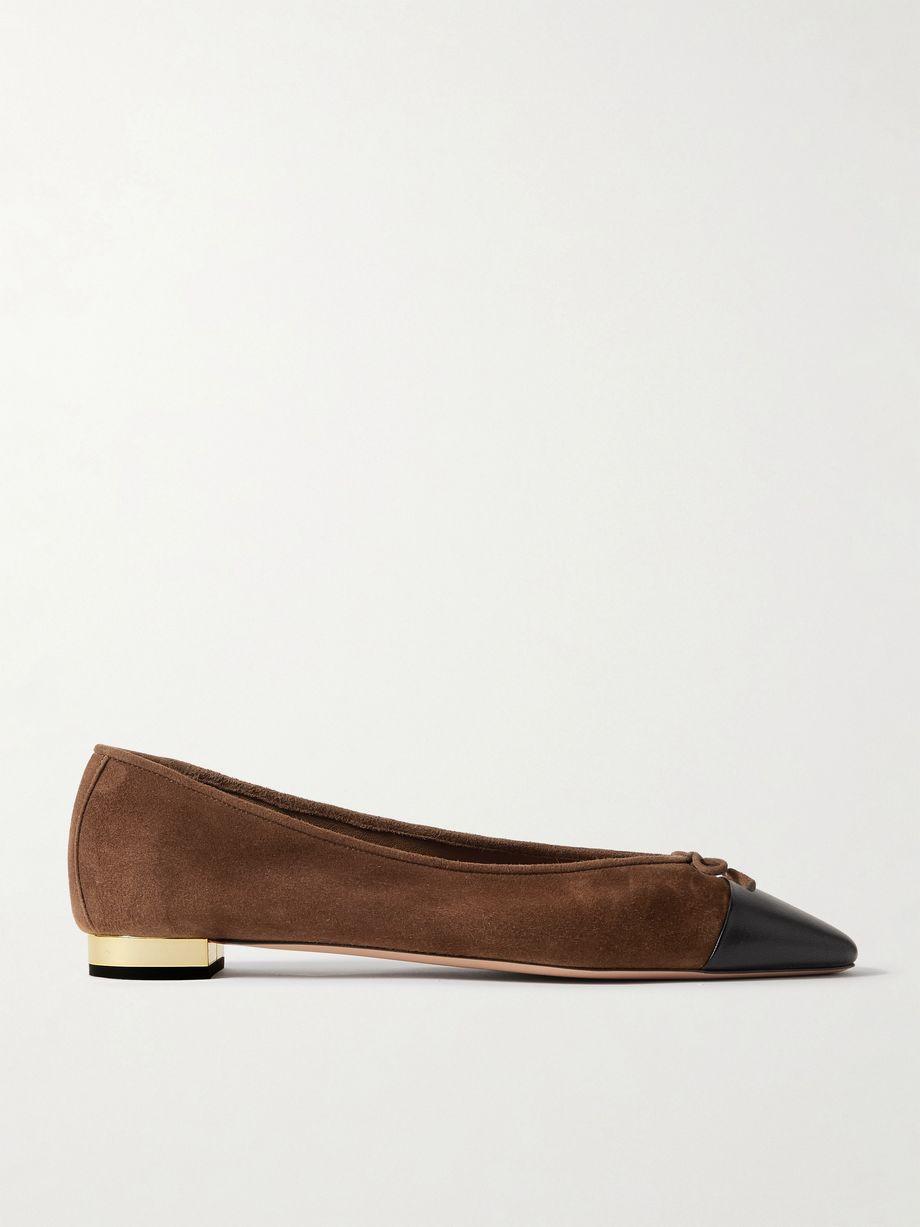 Gioia bow-detailed leather-trimmed suede ballet flats by AQUAZZURA