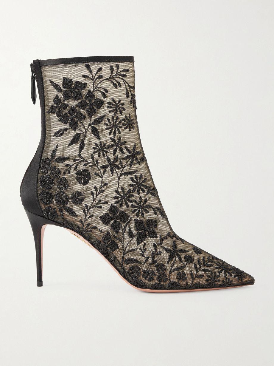 Mon Amour 85 bead-embellished satin-trimmed mesh ankle boots by AQUAZZURA