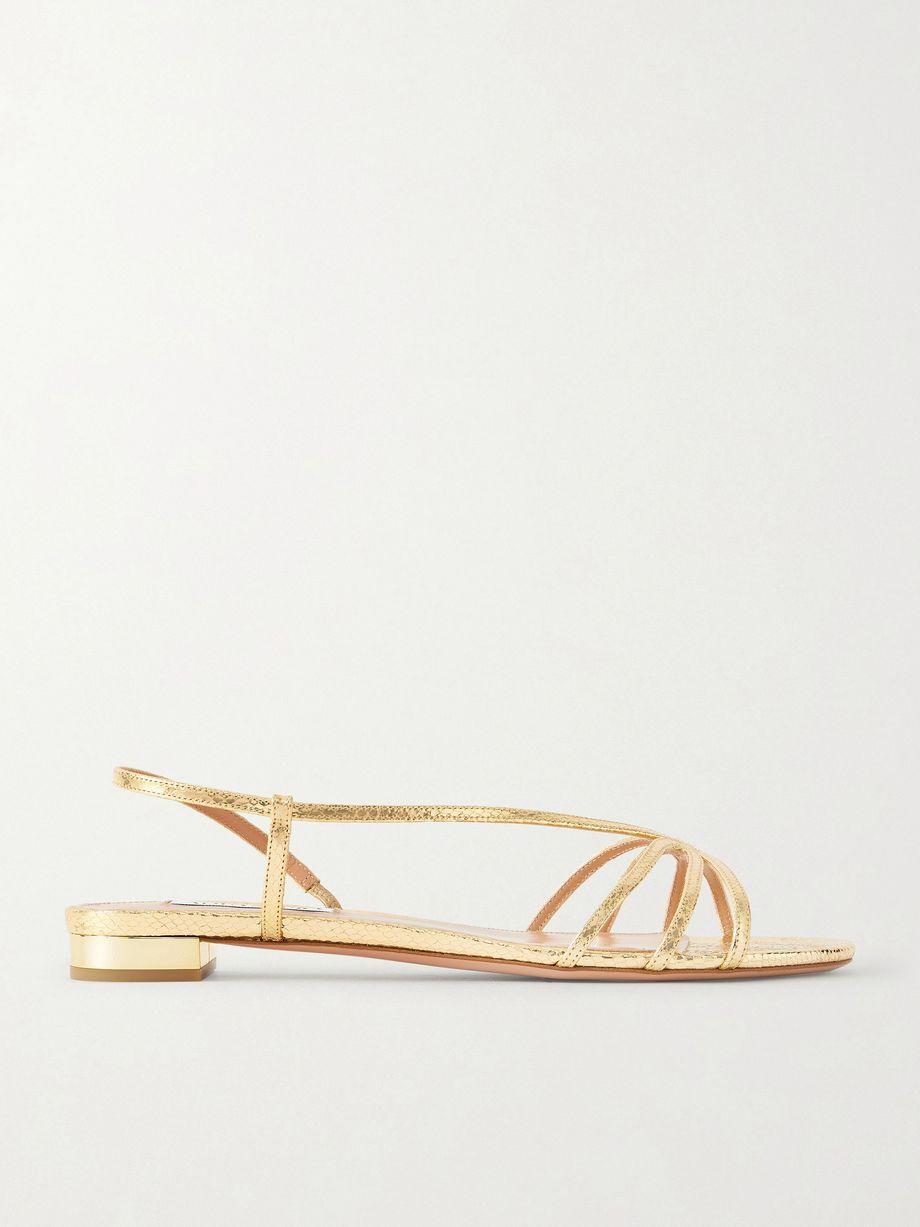 Talk To Me snake-effect metallic leather slingback sandals by AQUAZZURA