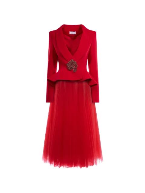 peplum tulle-panel dress by ARAFTU