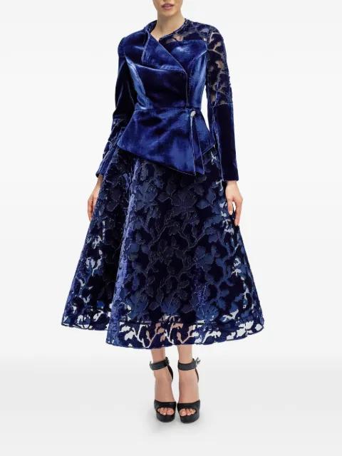 velvet-blazer lace-skirt suit by ARAFTU