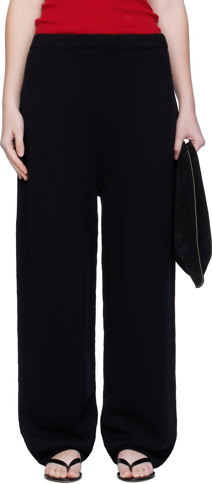 Black Wide Knitted Jogger Lounge Pants by ARCH THE