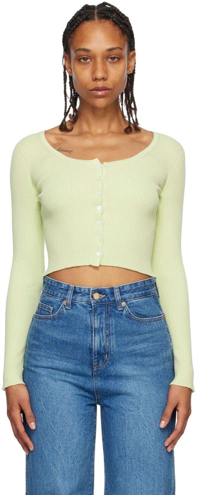 Green Scoop Neck Cardigan by ARCH THE
