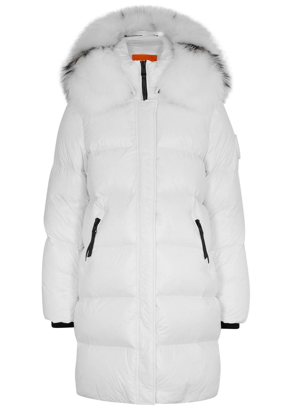 White fur-trimmed quilted shell coat by ARCTIC ARMY