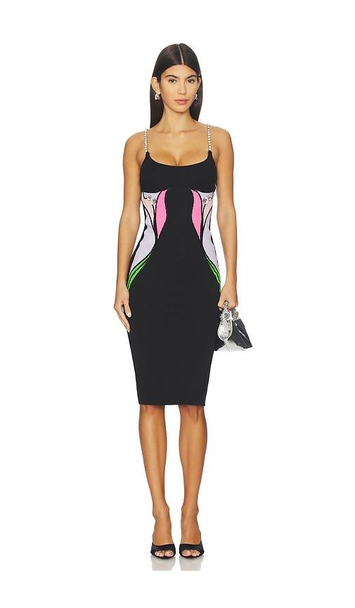 AREA Colorblock Lily Flower Midi Dress in Black by AREA