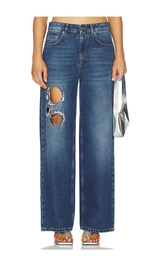 AREA Crystal Chain Cutout Relaxed Leg in Blue by AREA