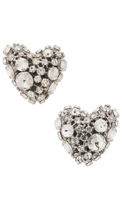 AREA Crystal Cluster Heart Earrings in Metallic Silver by AREA