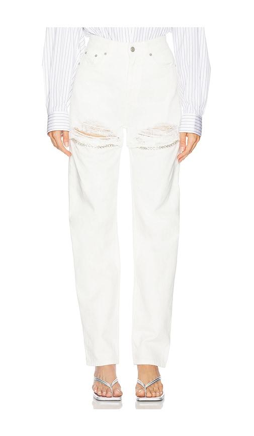 AREA Crystal Fray Slit Jean in White by AREA
