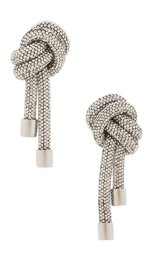 AREA Crystal Knot Earrings in Metallic Silver by AREA