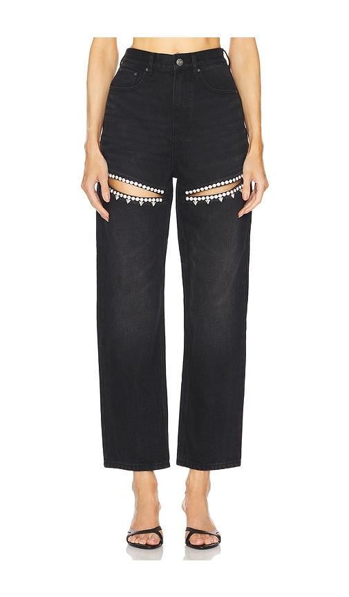 AREA Crystal Slit Jeans in Black by AREA