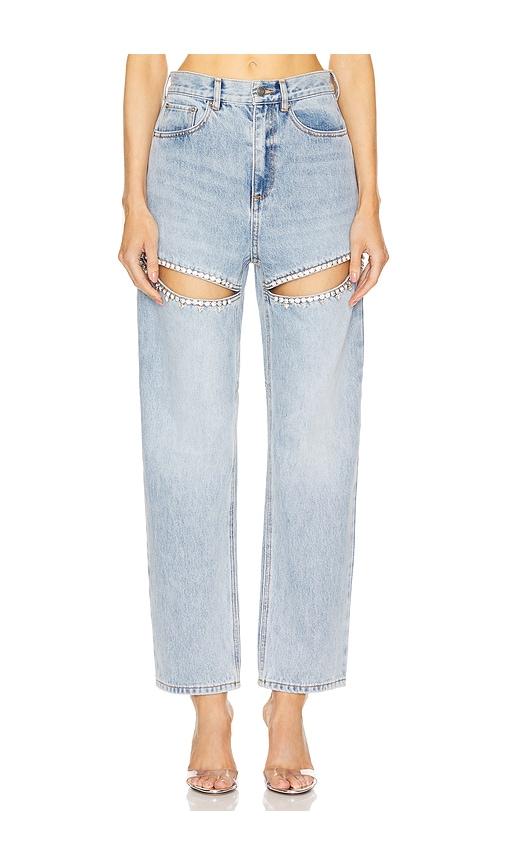 AREA Crystal Slit Jeans in Denim-Light by AREA