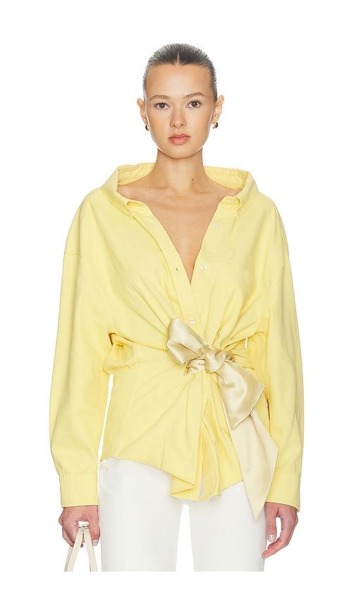 AREA Satin Knot Oxford Shirt in Yellow by AREA