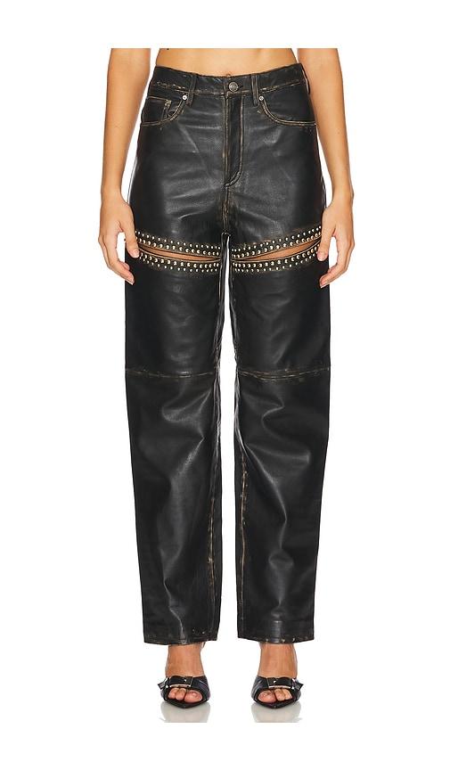 AREA Studded Leather Slit Leg Pant in Black by AREA