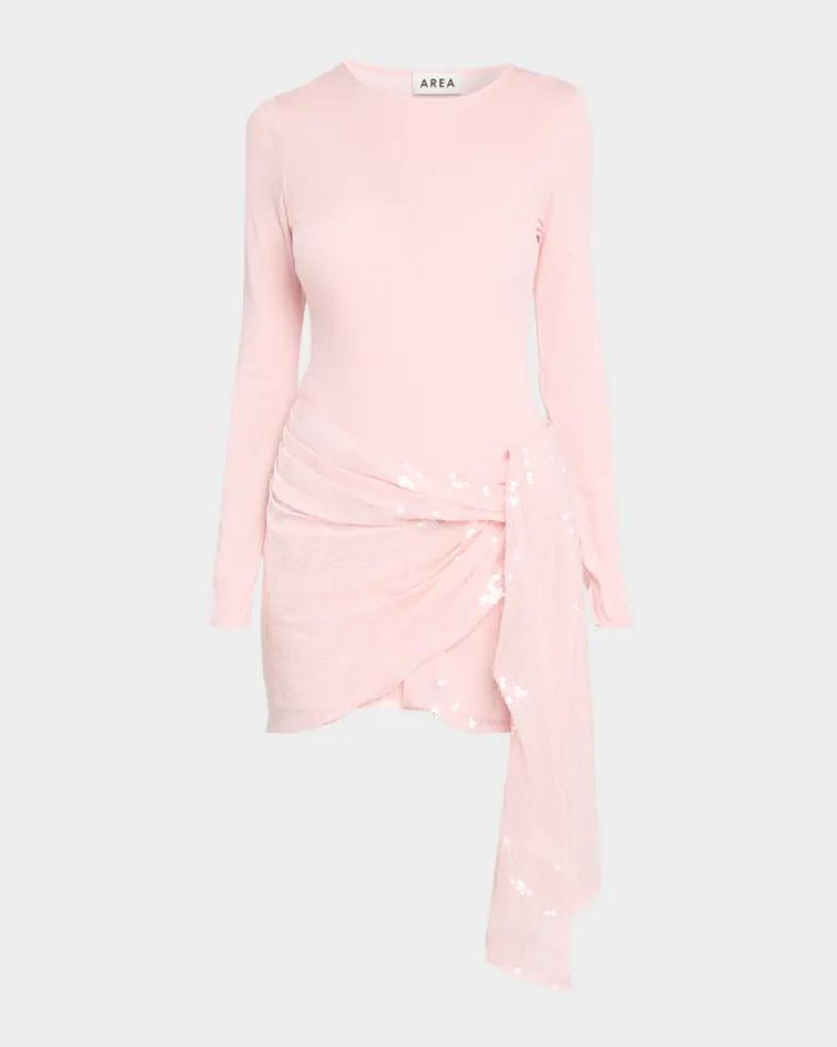 Ballerina Pointelle Sequined Draped Mini Dress by AREA
