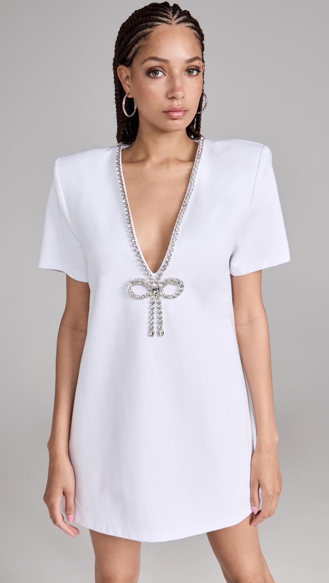 Crystal Bow V Neck T-Shirt Dress by AREA
