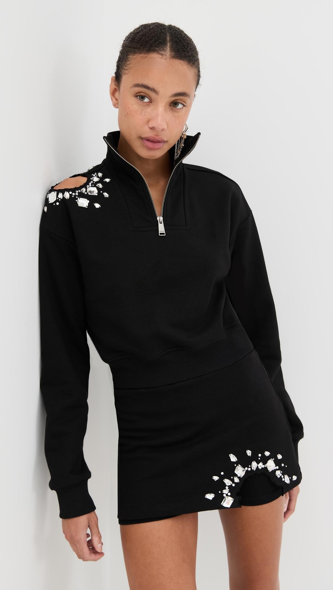 Crystal Cluster Cutout Quarter Zip Sweatshirt by AREA