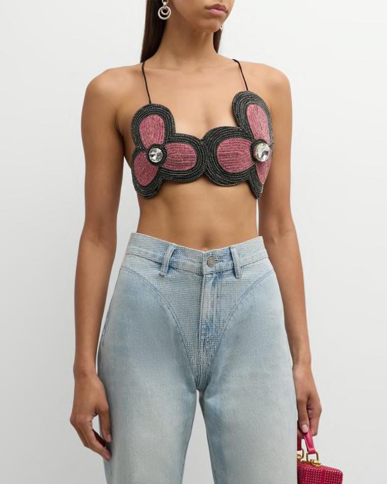Crystal Embroidered Flower Bra Top by AREA