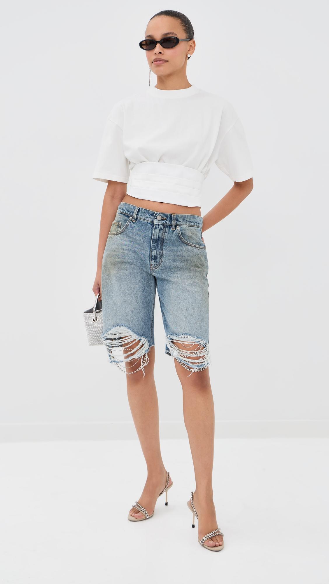 Crystal Fray Jean Shorts by AREA