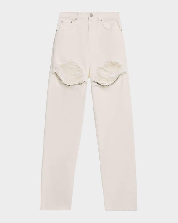 Crystal Fray Slim-Leg Jeans by AREA