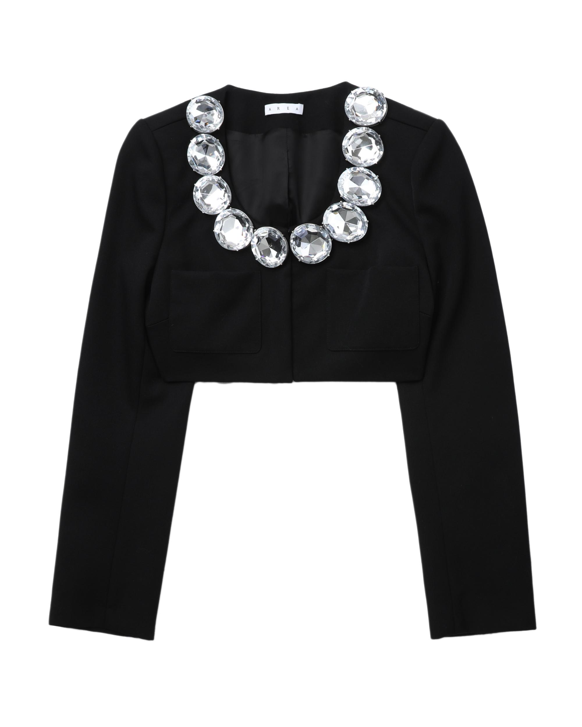 Crystal-embellished cropped wool jacket by AREA