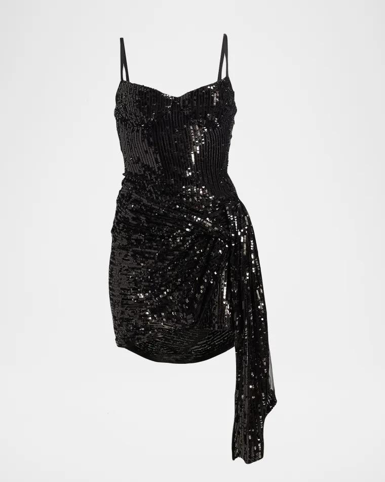 Draped Sequin Mini Bustier Dress by AREA