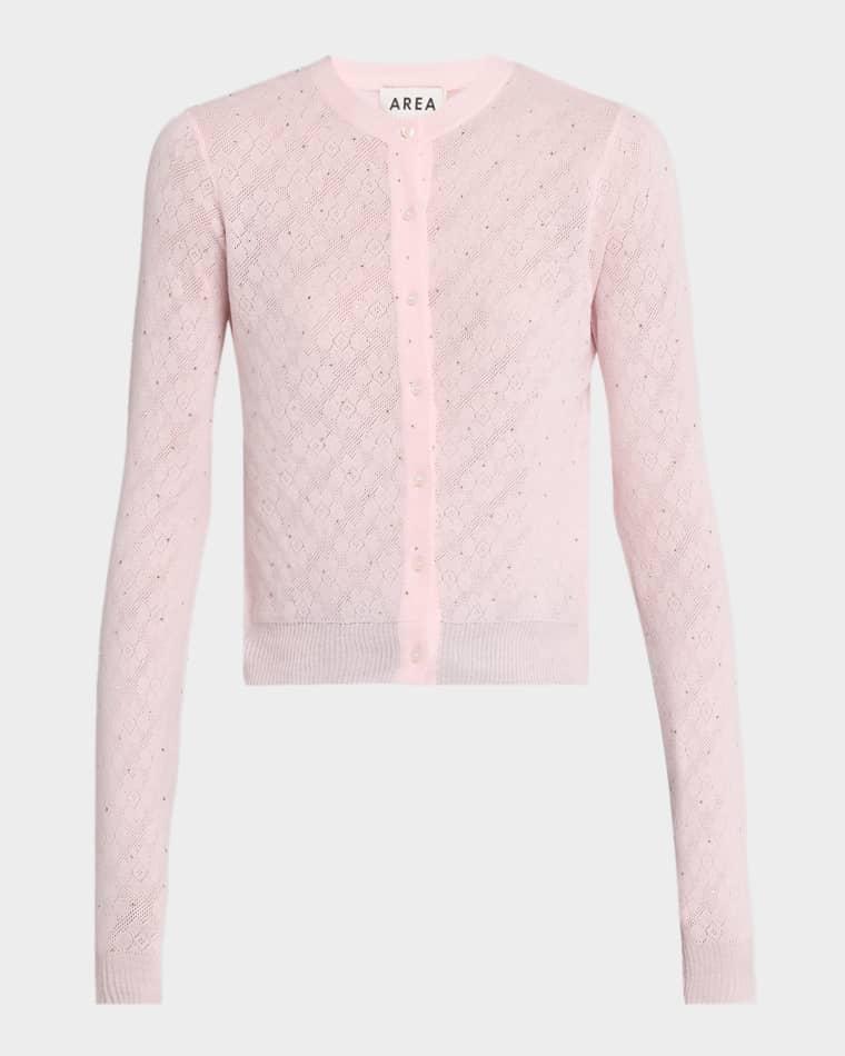 Embellished Girly Flower Pointelle Knit Cardigan by AREA