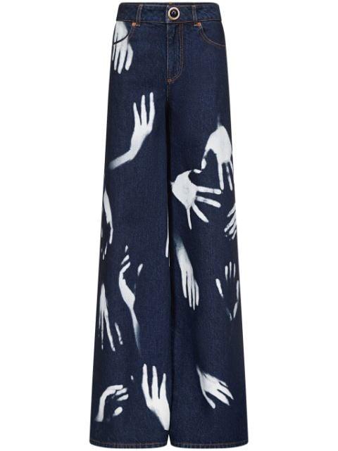 Hand-print wide-leg jeans by AREA
