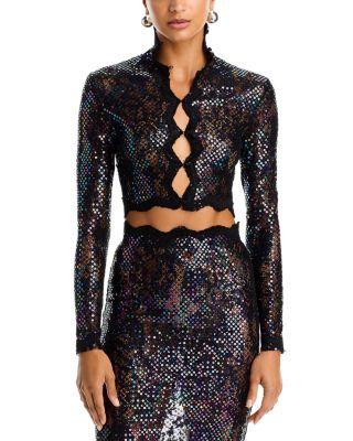 Iridescent Sequin Lace Crop Top by AREA
