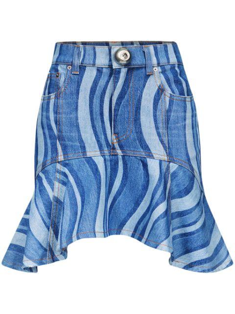 Sunray ruffle-hem denim skirt by AREA