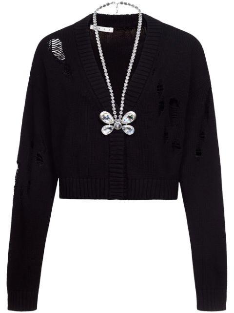 butterfly-embellished organic cotton-blend cardigan by AREA