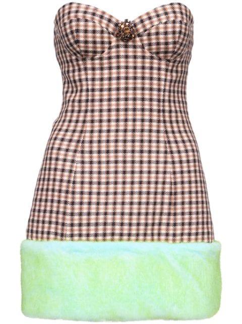 check-print bandeau minidress by AREA