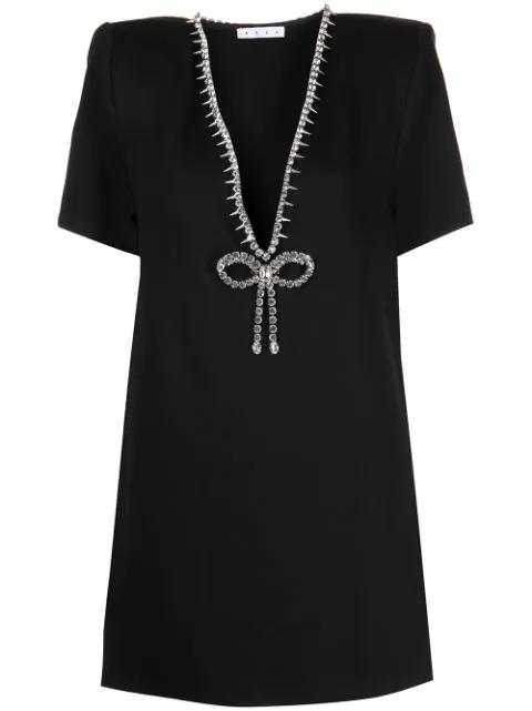 crystal bow v-neck T-shirt dress by AREA