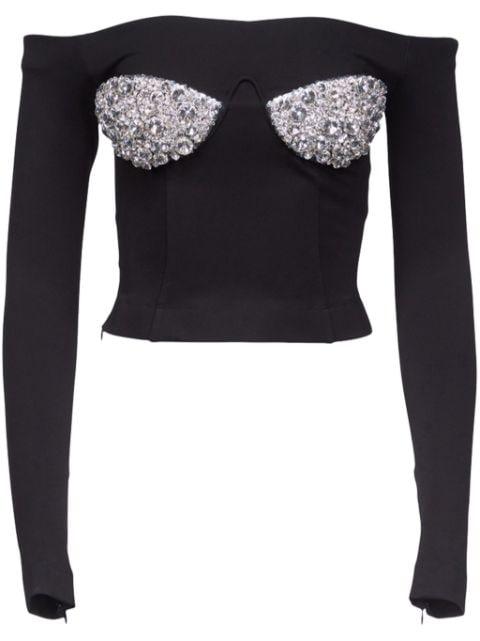 crystal-bustier off-shoulder top by AREA