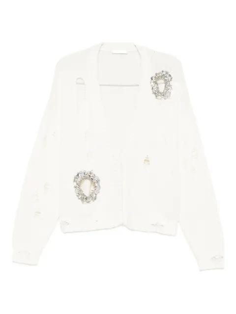 crystal-embellished distressed-effect cardigan by AREA