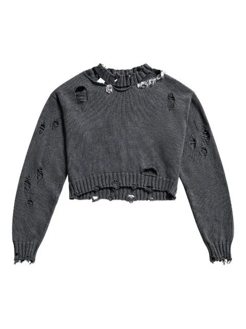 crystal-embellished distressed sweater by AREA